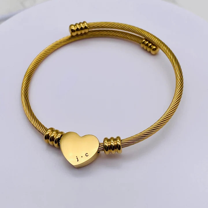 Personalized Heart Cable Bangle Bracelet