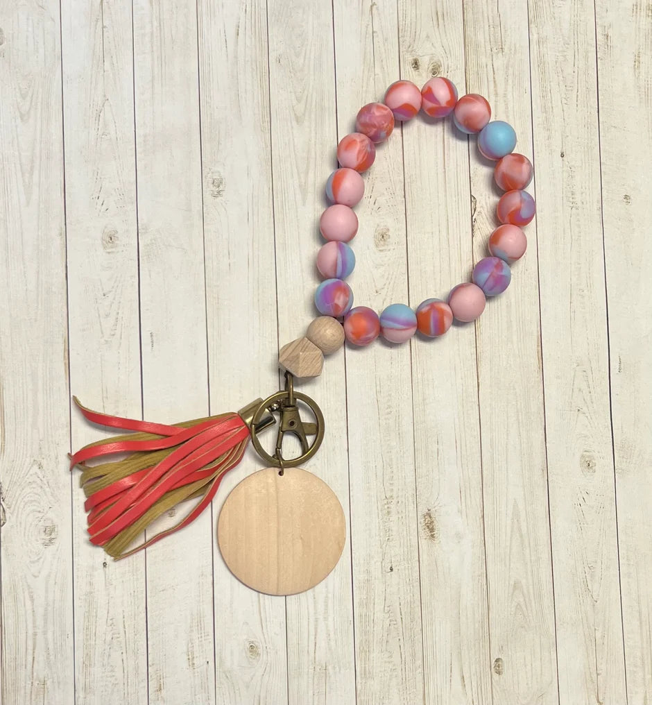 Personalized Silicone Beaded Keychain Wristlet