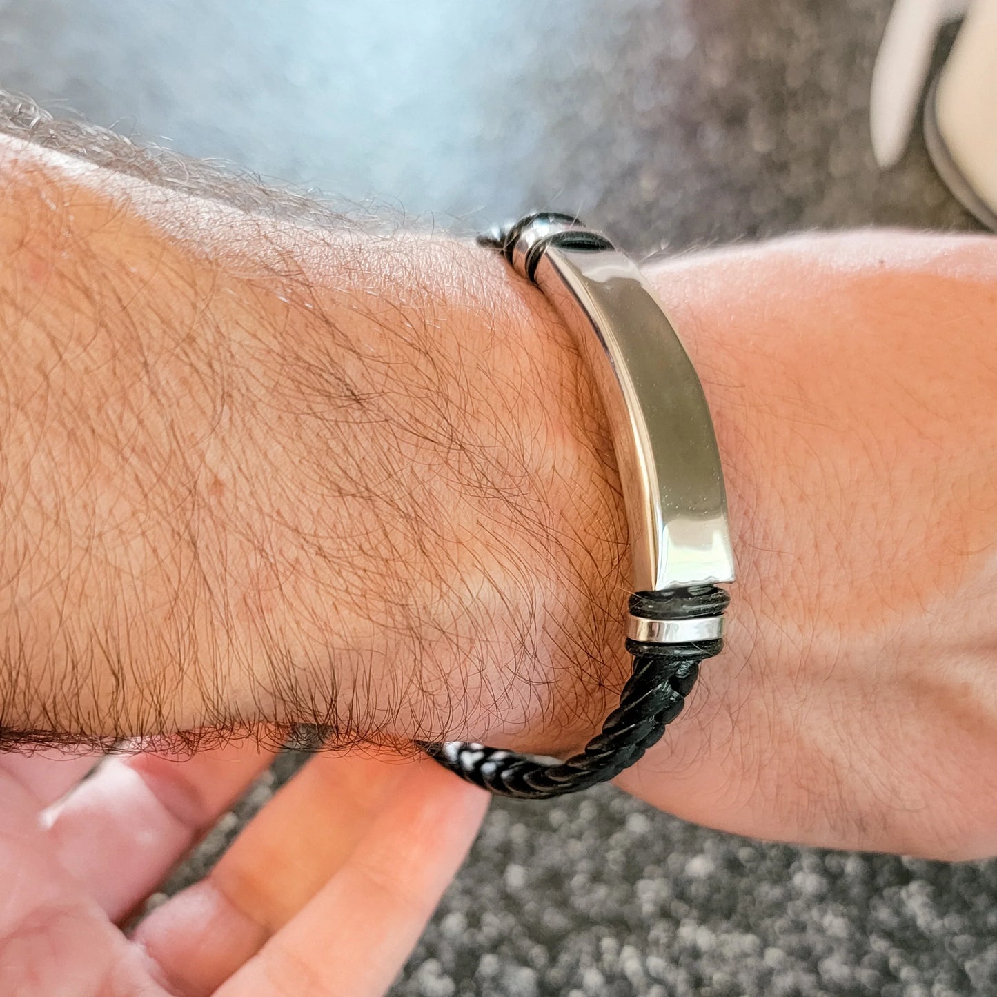 Personalized Black Braided Cord Men's Bracelet