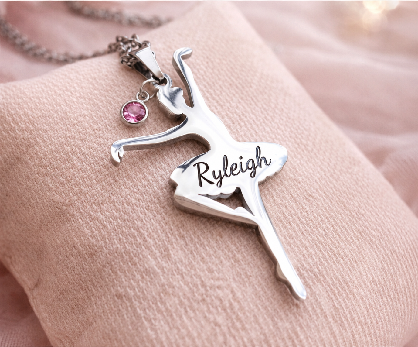Gold ballerina necklace with optional birthstone charm