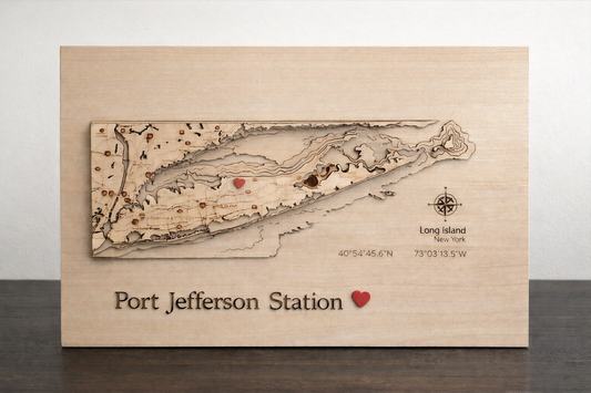 Long Island Map Wood Wall Art with Coordinates