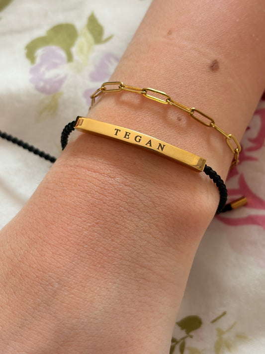Personalized Engraved Bar Cord Bracelet