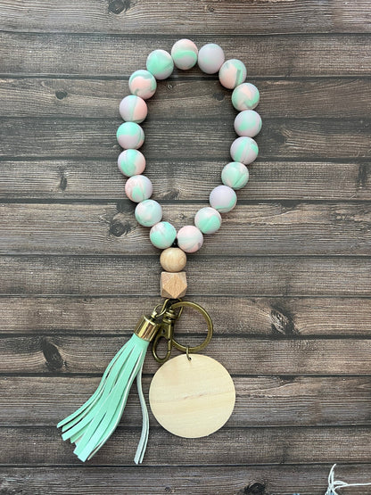 Personalized Silicone Beaded Keychain Wristlet