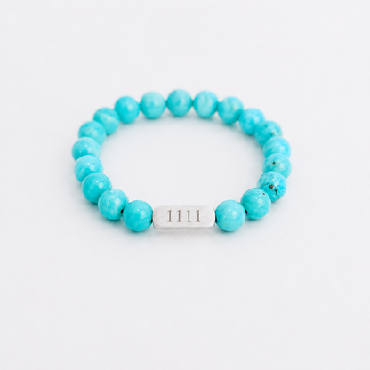 Custom engraved beaded bracelet with turquoise stone beads