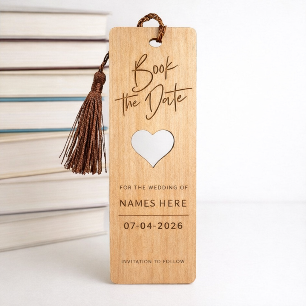 Wooden “Book the Date” Save the Date Bookmark (set of 25)