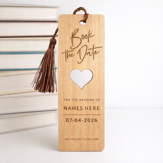 Wooden “Book the Date” Save the Date Bookmark (set of 25)