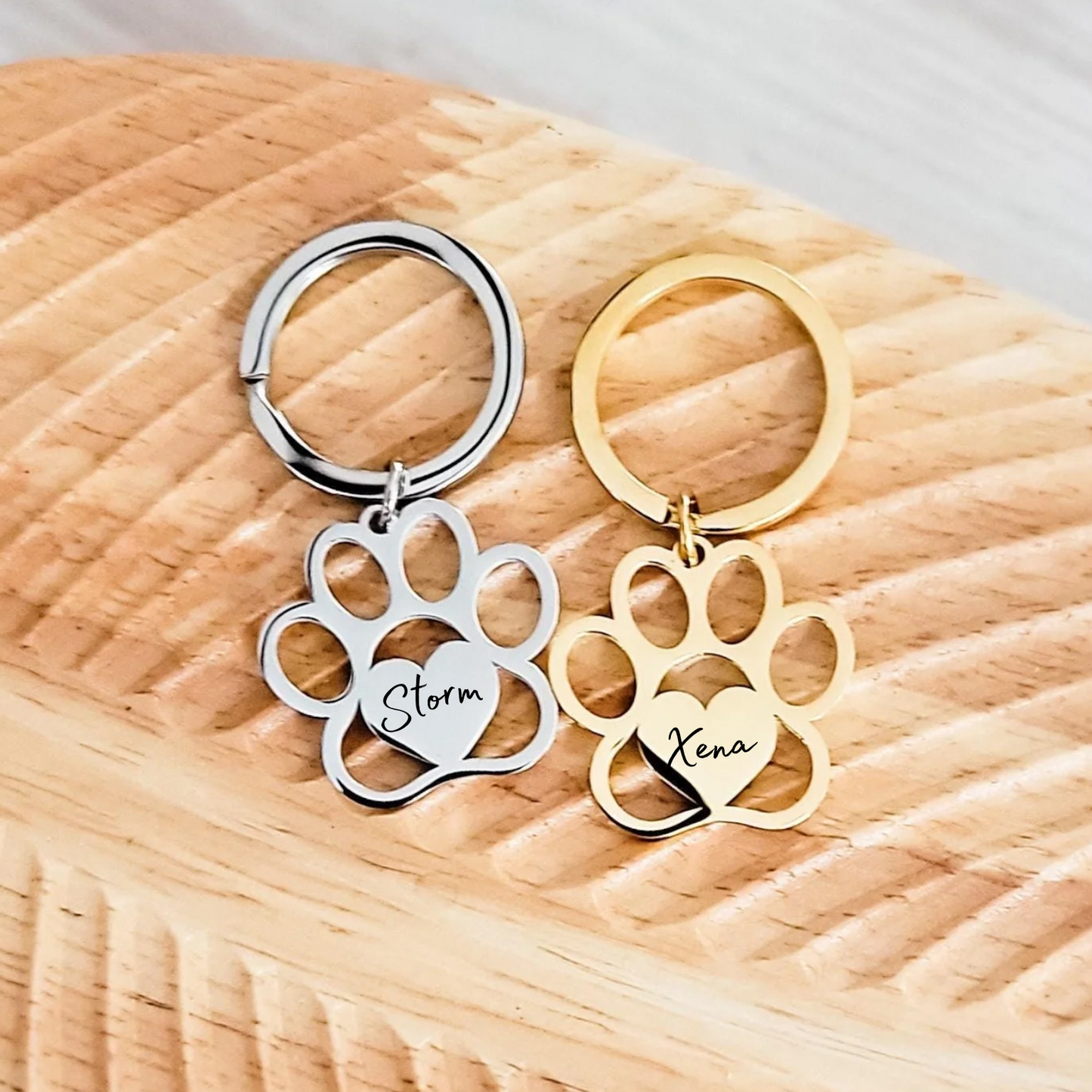 Paw Print Heart Name Keychain