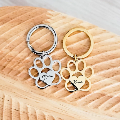 Paw Print Heart Name Keychain